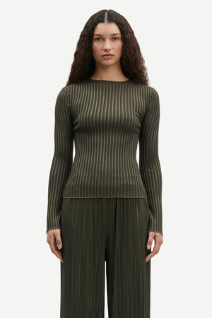 SALE SAMSOE Sacrane Knit Top in Green Rib Contrast