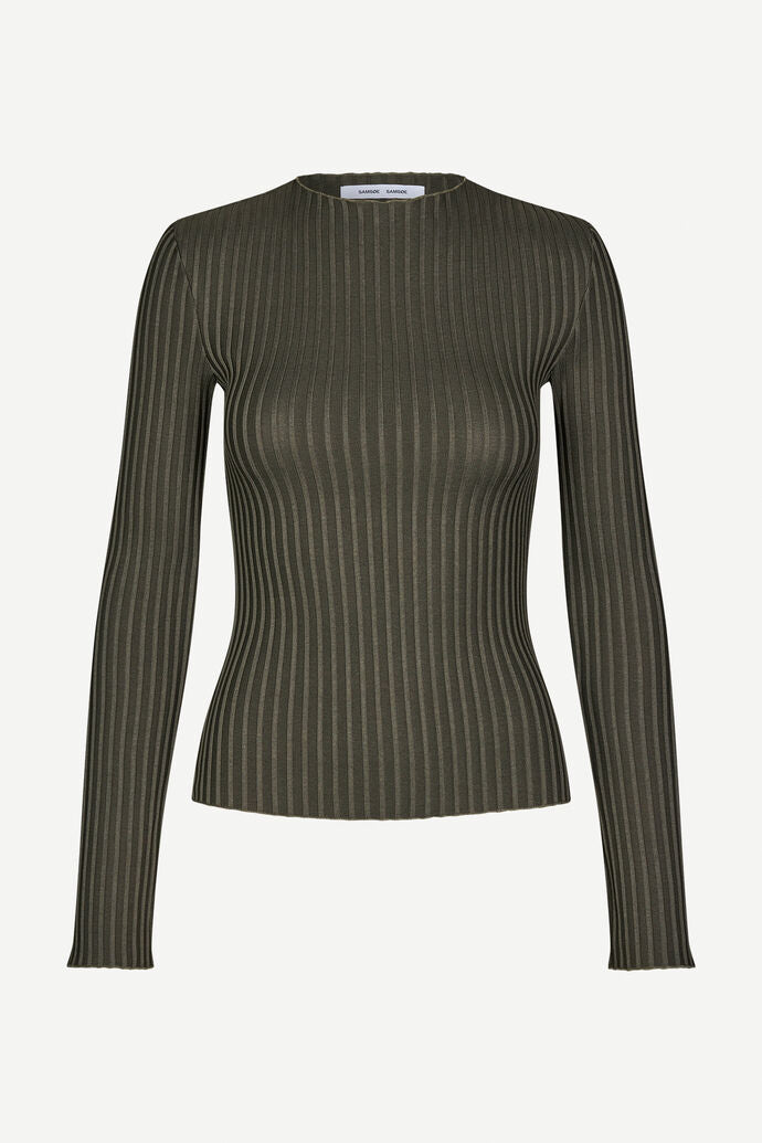 SALE SAMSOE Sacrane Knit Top in Green Rib Contrast