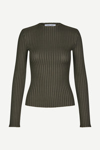 SALE SAMSOE Sacrane Knit Top in Green Rib Contrast