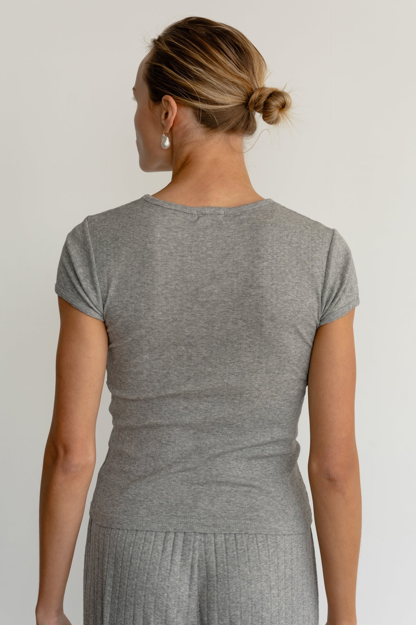 The Pointelle Baby Tee in Heather Grey