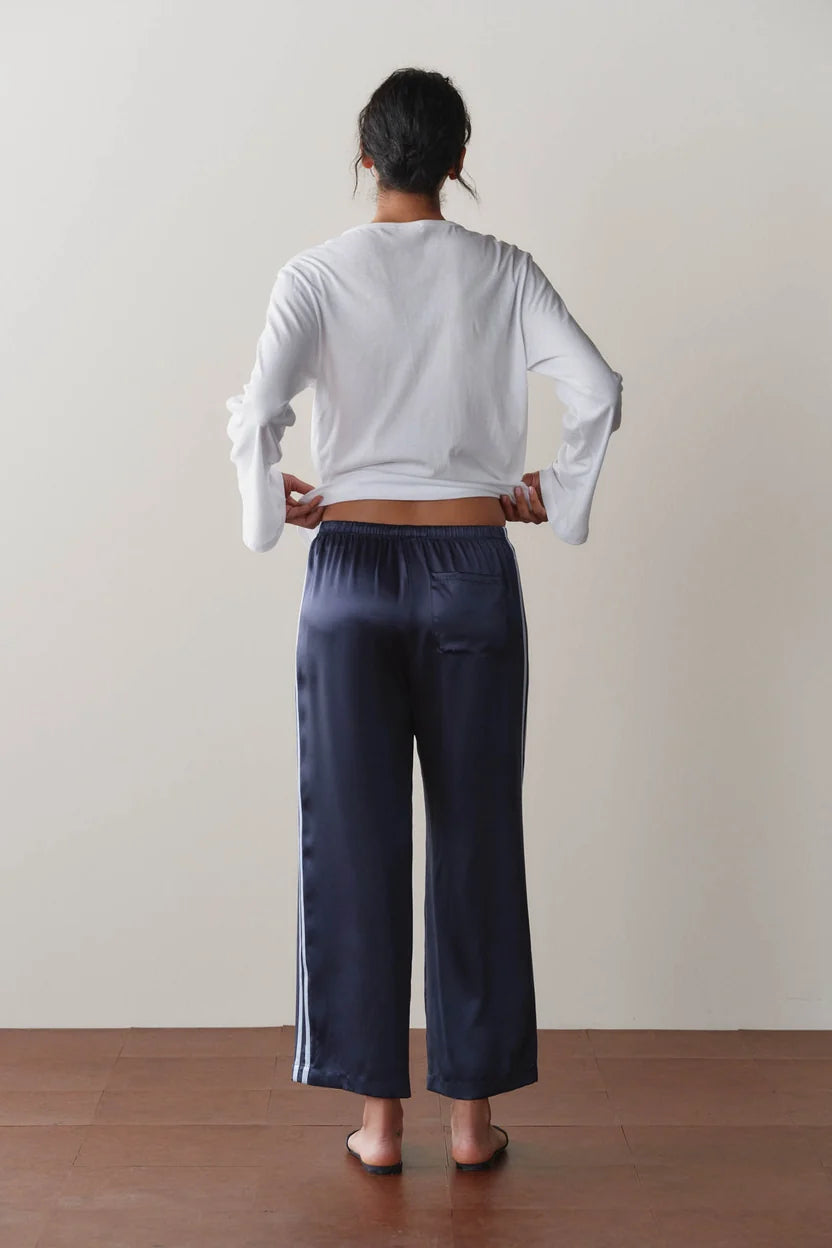 The Silk Stripe Crop Pant in Navy/Cloud