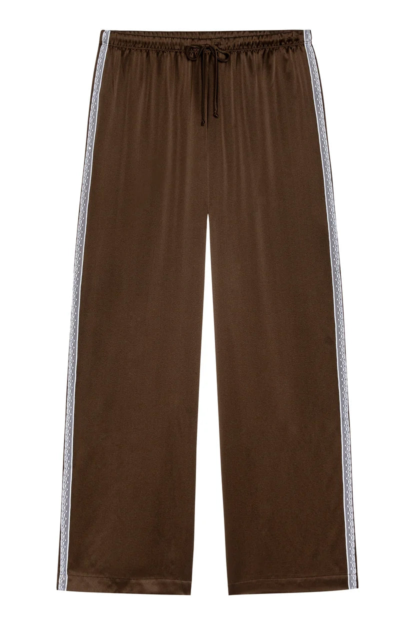 The Silk Lace Stripe Crop Pant in Espresso