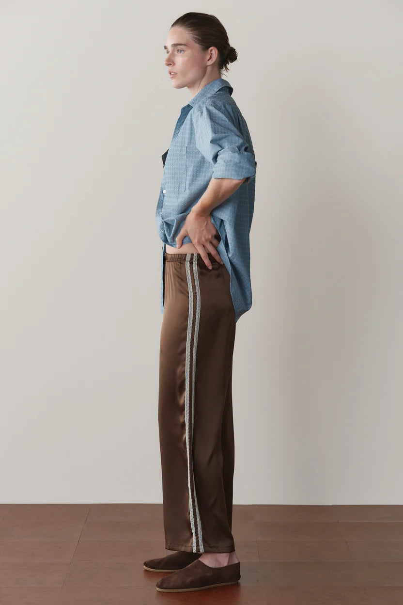 The Silk Lace Stripe Crop Pant in Espresso
