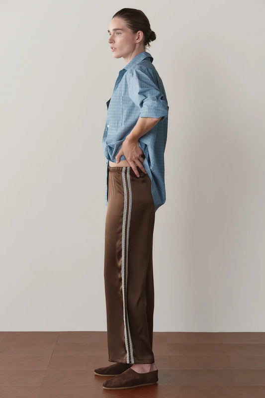 The Silk Lace Stripe Crop Pant in Espresso