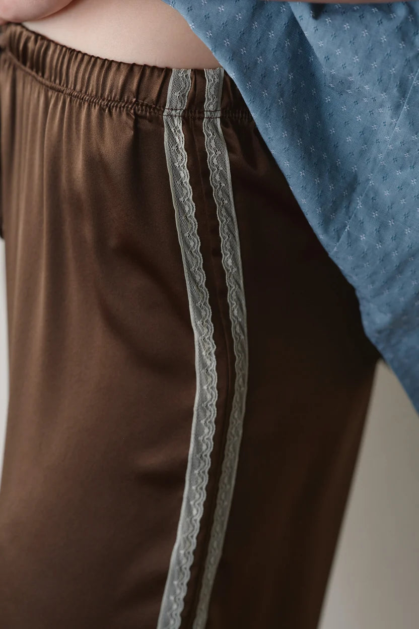The Silk Lace Stripe Crop Pant in Espresso