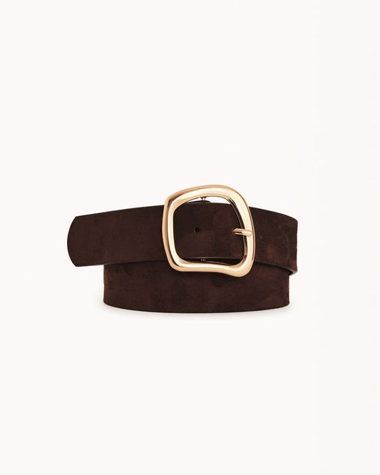 Carter Belt in 'Dark Cacao Suede + Gold'