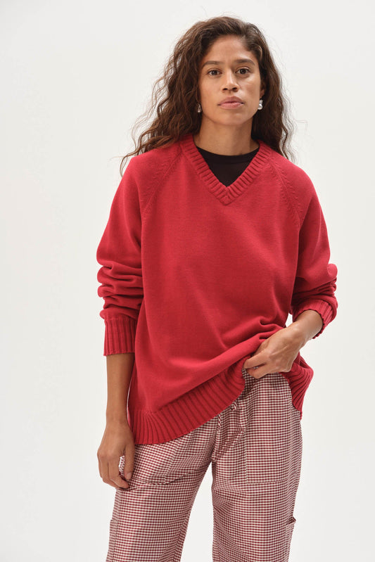 The Cotton Knit V-Neck Sweater in Bell Pepper