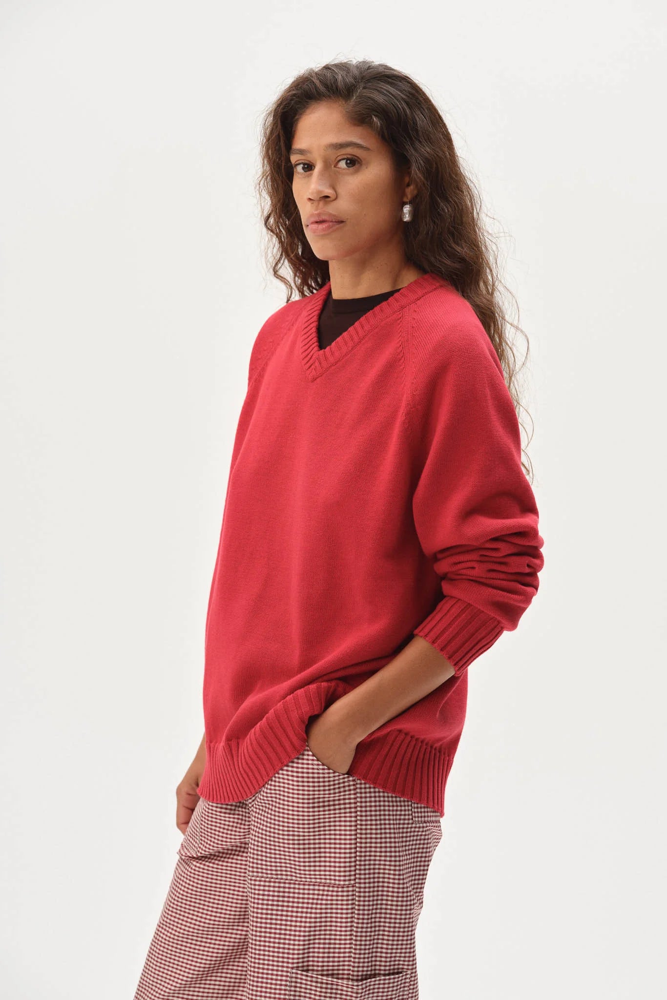 The Cotton Knit V-Neck Sweater in Bell Pepper