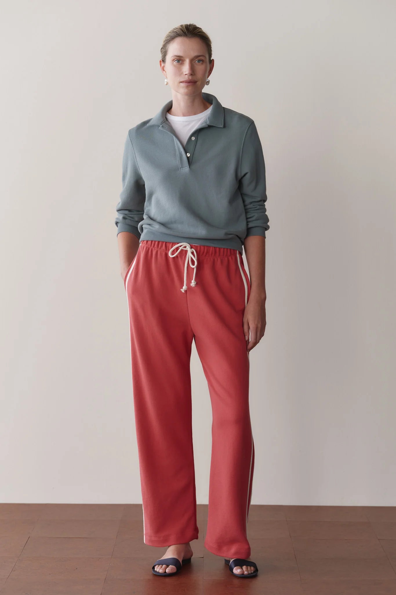The Eco Terry Stripe Pant in Raspberry