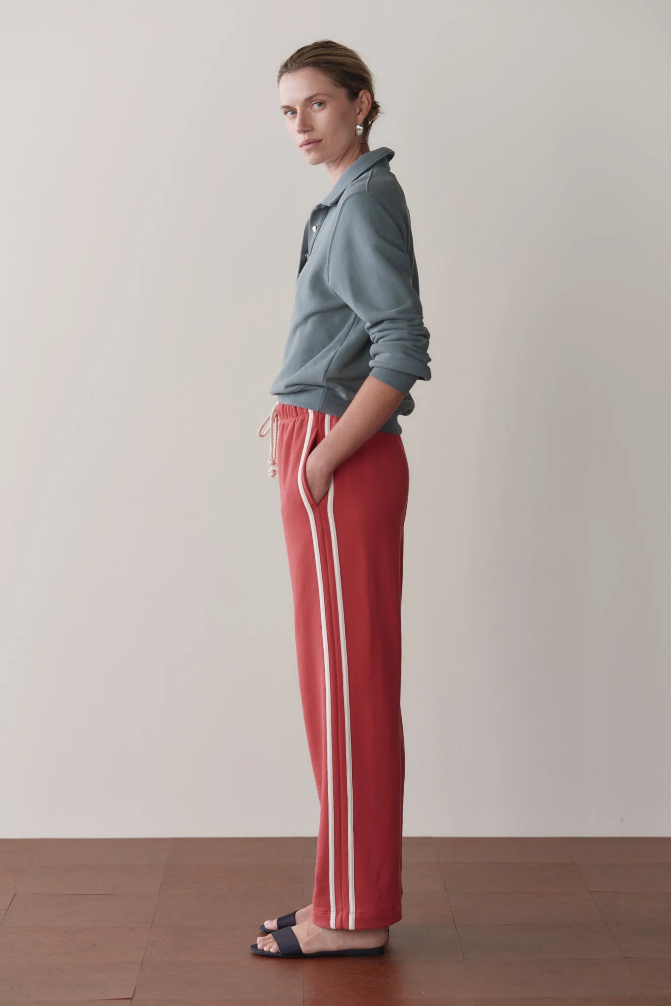 The Eco Terry Stripe Pant in Raspberry