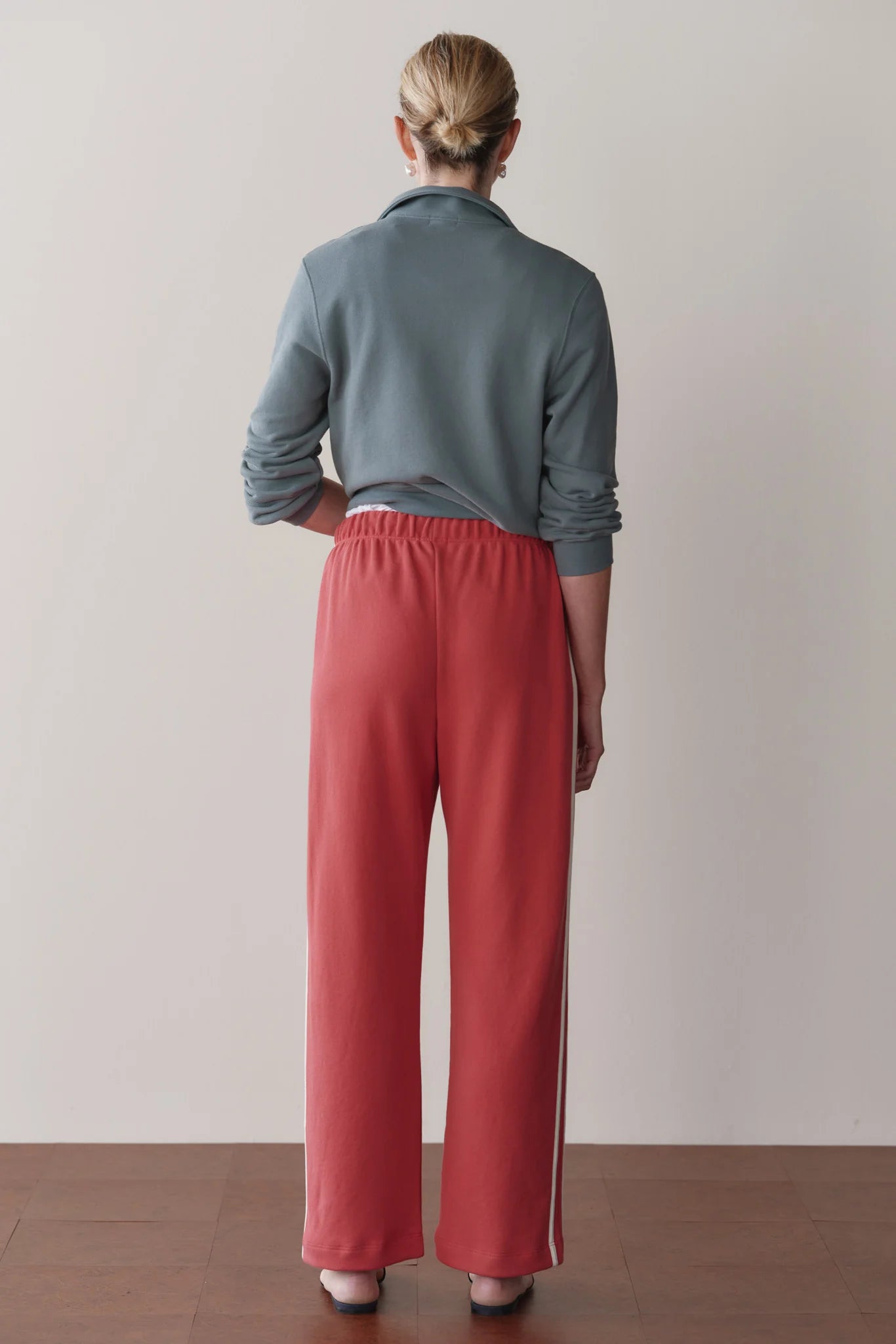 The Eco Terry Stripe Pant in Raspberry