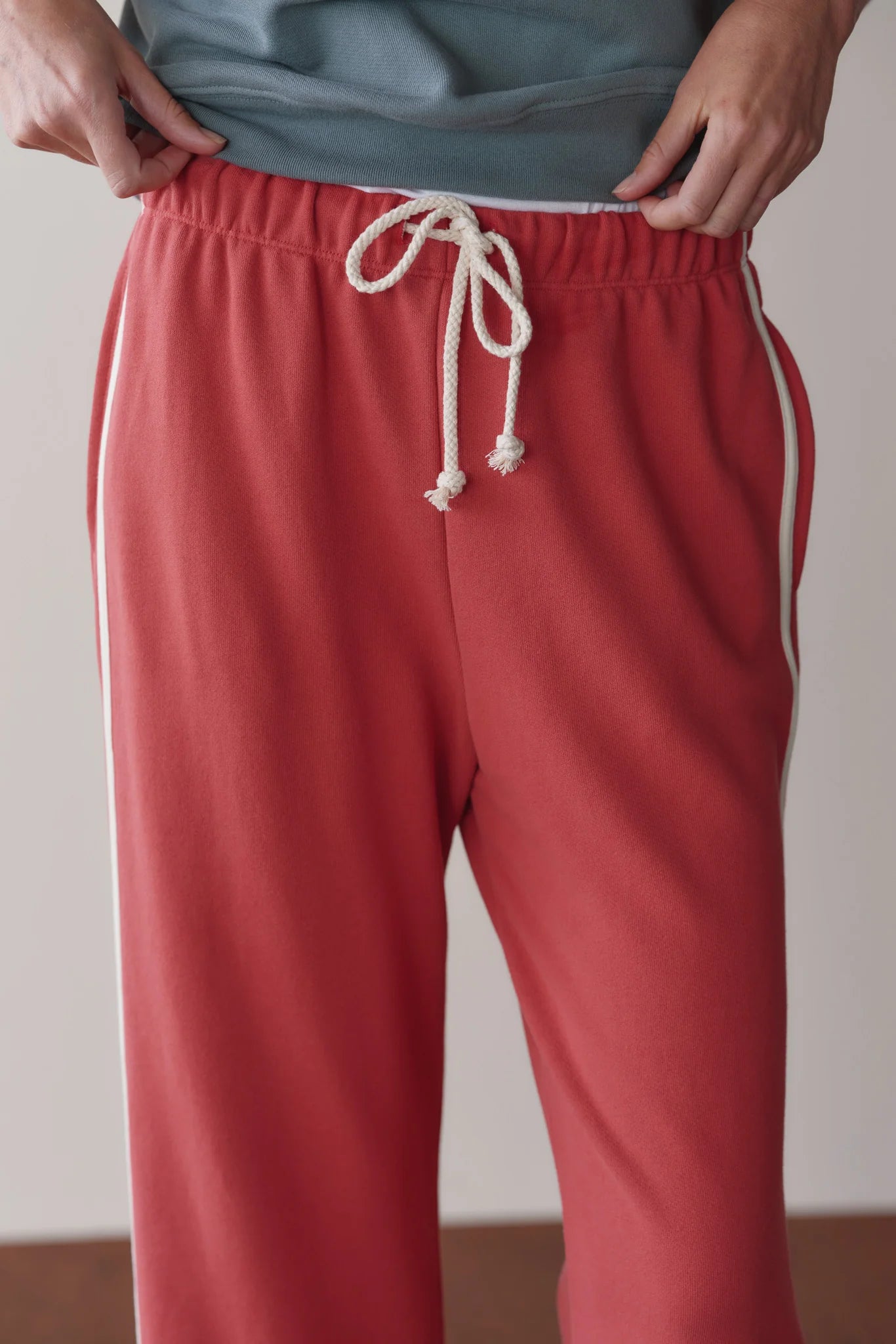 The Eco Terry Stripe Pant in Raspberry