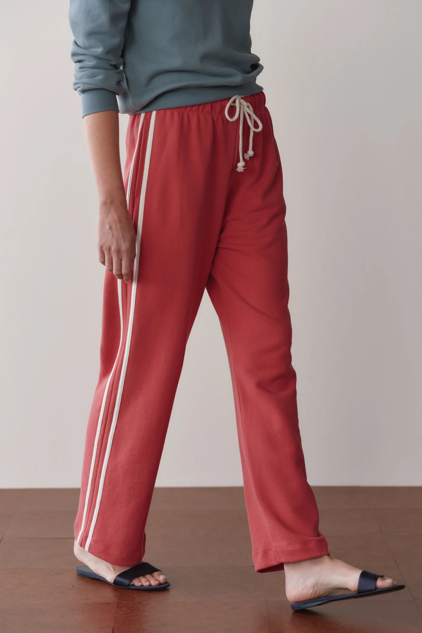 The Eco Terry Stripe Pant in Raspberry