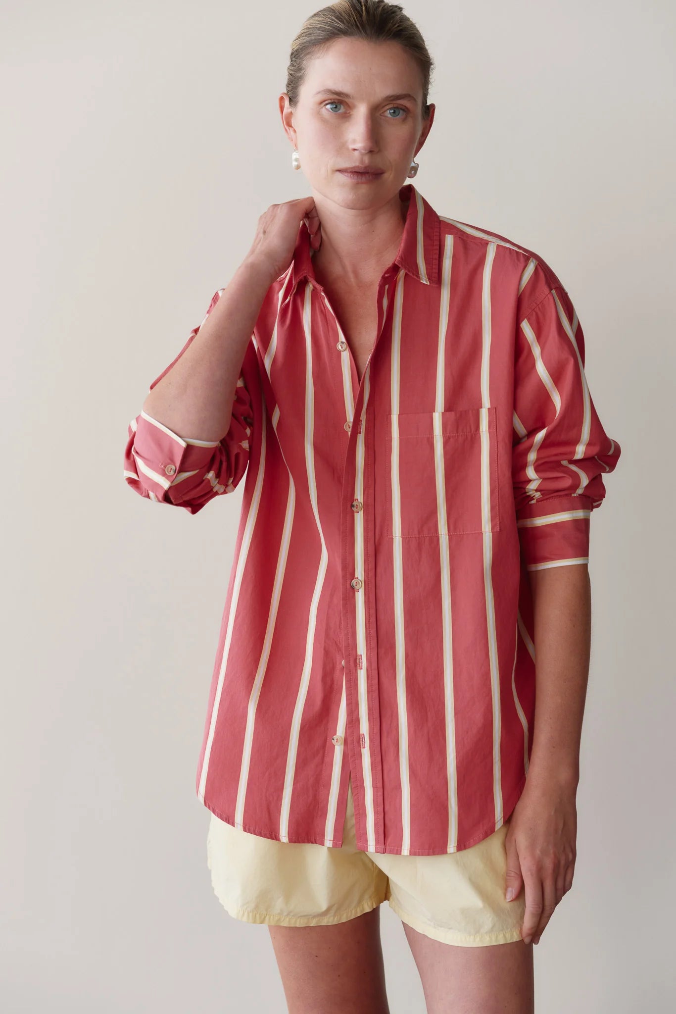 The Pop Shirt in Raspberry Stripe